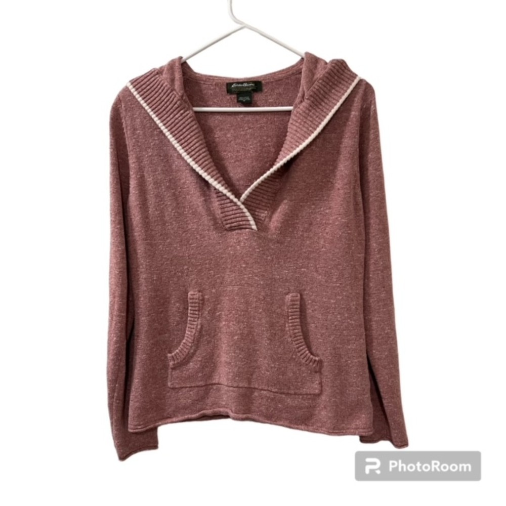 Eddie Bauer Womens Dusty Rose V-Neck Hoodie Pullover Sweater Size Medium